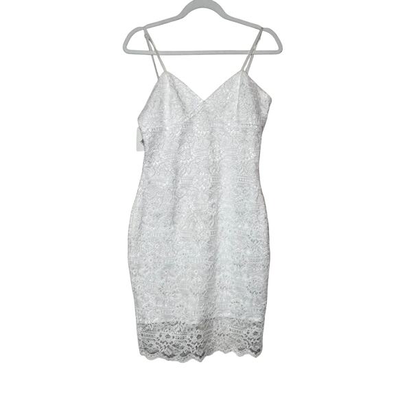 Lac Bleu White Lace V-Neck Dress Size Medium Sleeveless Adjustable Straps NWT - Picture 2 of 10